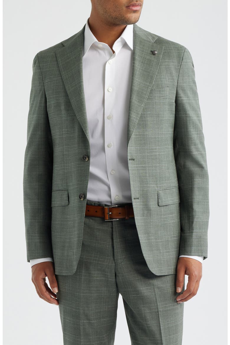 Midland Contemporary Fit Sage Green Windowpane Check Slub Wool Blend Suit, Alternate, color, SAGE