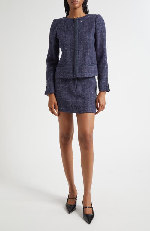 Emporio Armani Lurex Tweed Zip-up Jacket With Micro Sequins In Blue