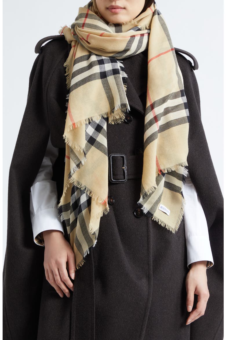 Check Wool Scarf, Alternate, color, SAND
