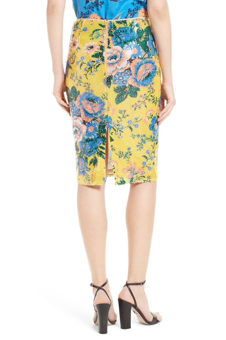 Floral Pencil Skirt, Alternate, color, BOURNIER ACID YELLOW/ PEACH