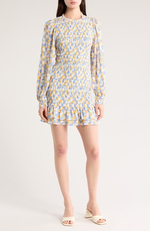 Dazzling Bloom Long Sleeve Smocked Minidress