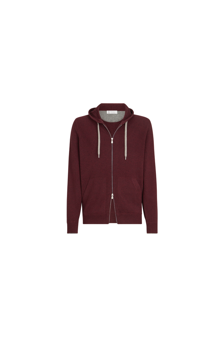 Cashmere hooded knit sweatshirt with zipper, Alternate, color, Burgundy