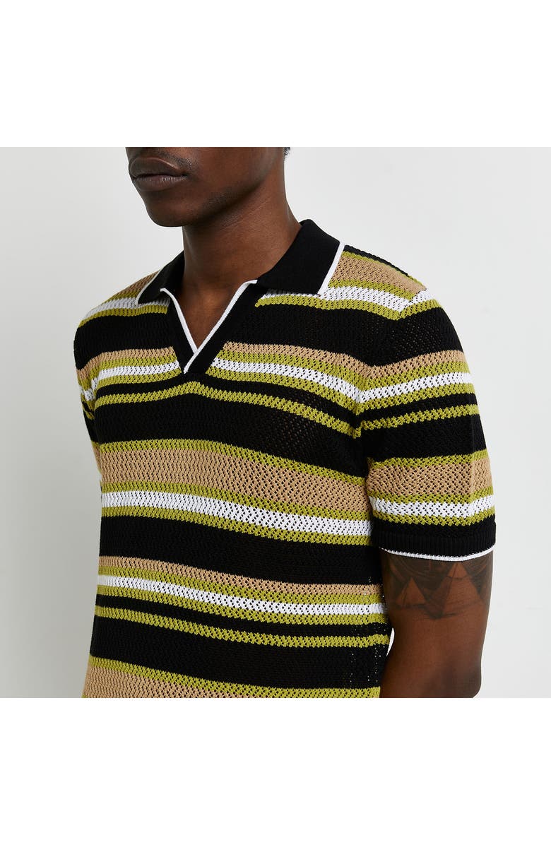 River Island Stripe Mesh Polo, Alternate, color,