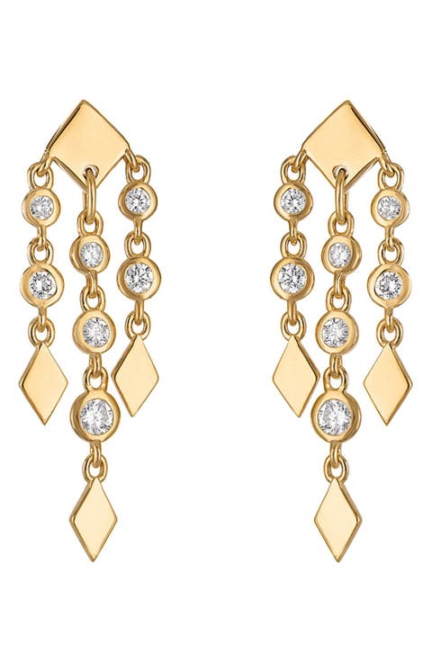 14k Gold Diamond Shine Fringe Drop Earrings