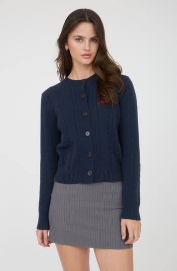 Embroidered Horse Cable Knit Crop Cardigan