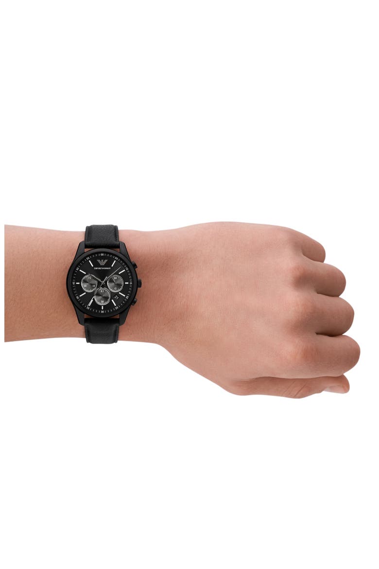 Antonio Chronograph Leather Strap Watch, 41mm, Alternate, color, BLACK