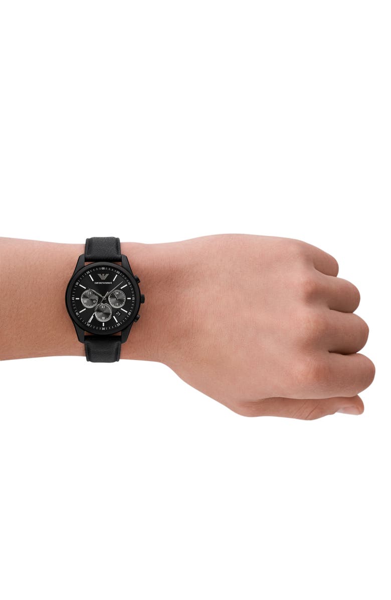 Emporio Armani Antonio Chronograph Leather Strap Watch, 41mm, Alternate, color, Black