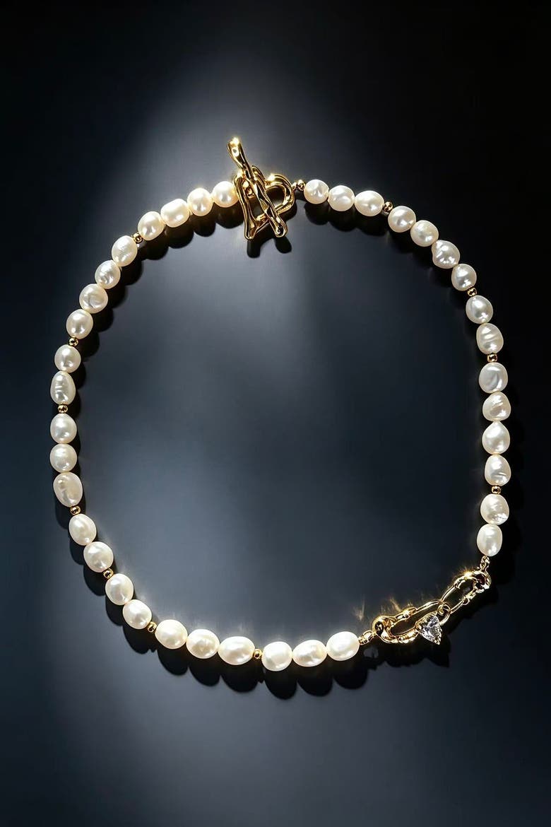 Molten Gold Heart Pearl Necklace, Alternate, color, Gold