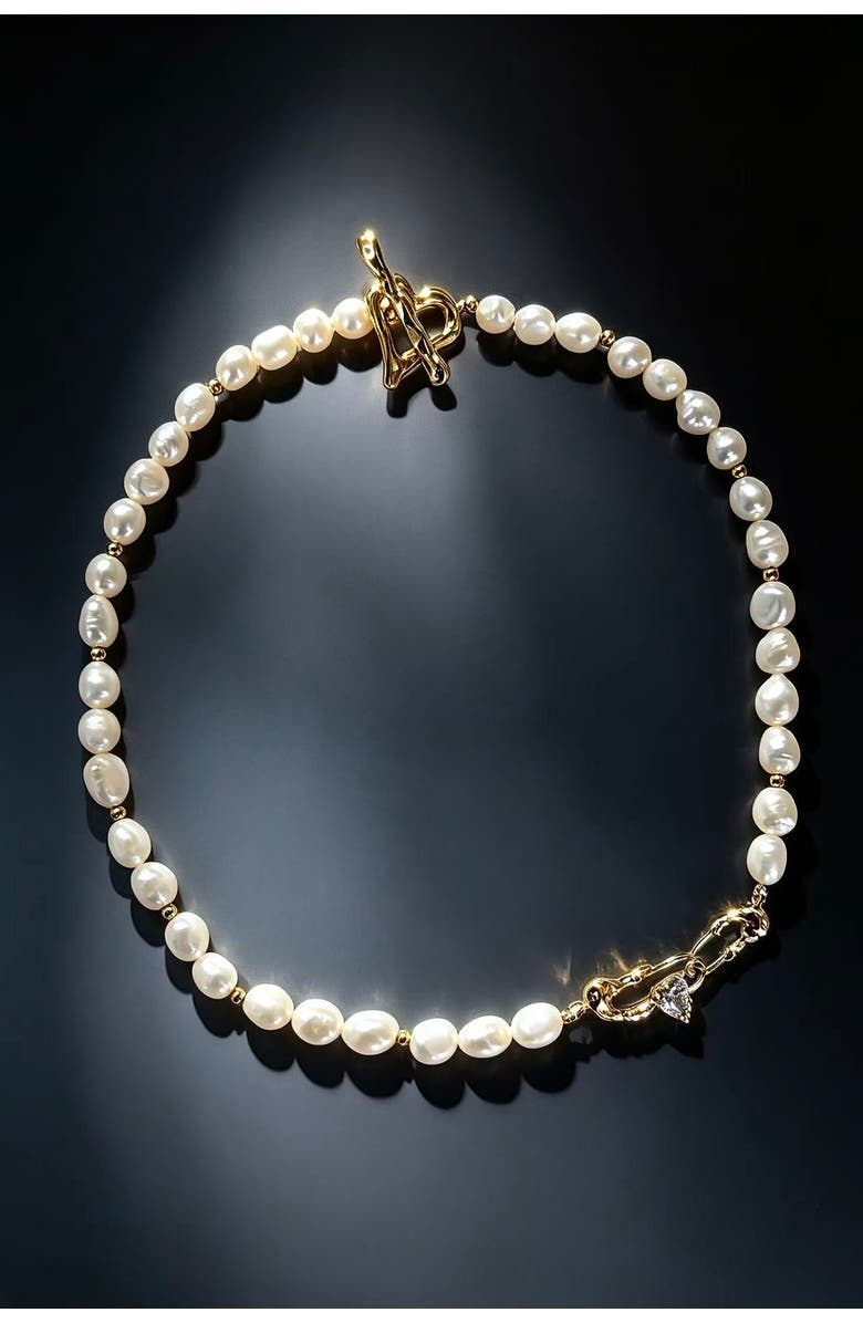 Classicharms Molten Gold Heart Pearl Necklace, Alternate, color, Gold