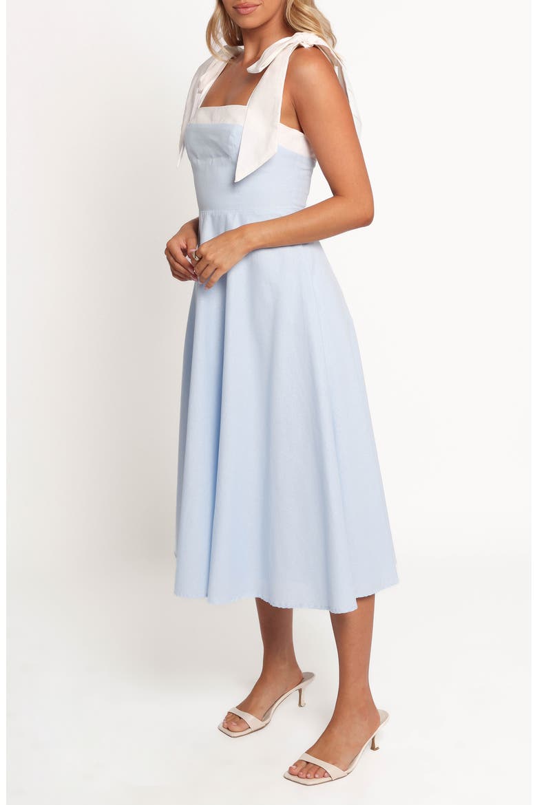 Olinda Bow Strap Midi Dress, Alternate, color, PALE BLUE/ WHITE