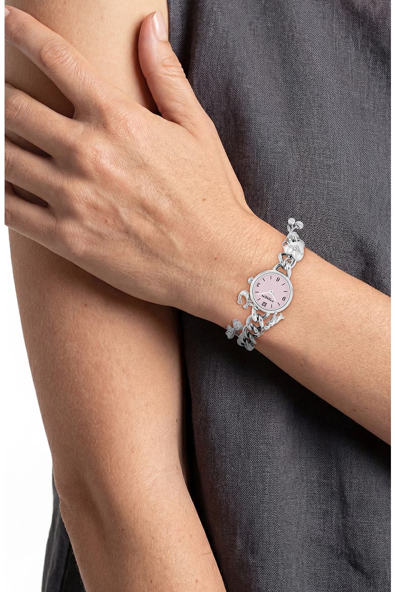 Iris Charm Bracelet Watch, 22.5mm, Alternate, color, SILVER
