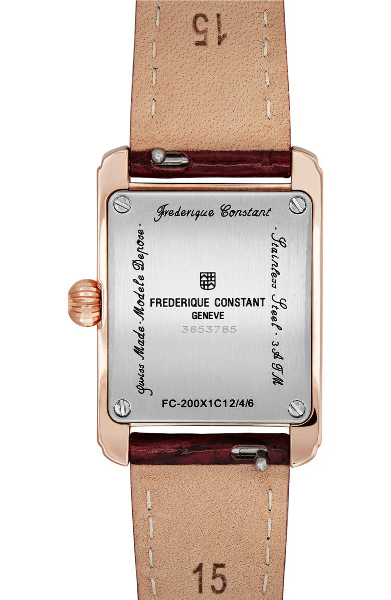 FREDERIQUE CONSTANT Carrée Leather Strap Watch, 23mm x 21mm, Alternate, color, Burgundy