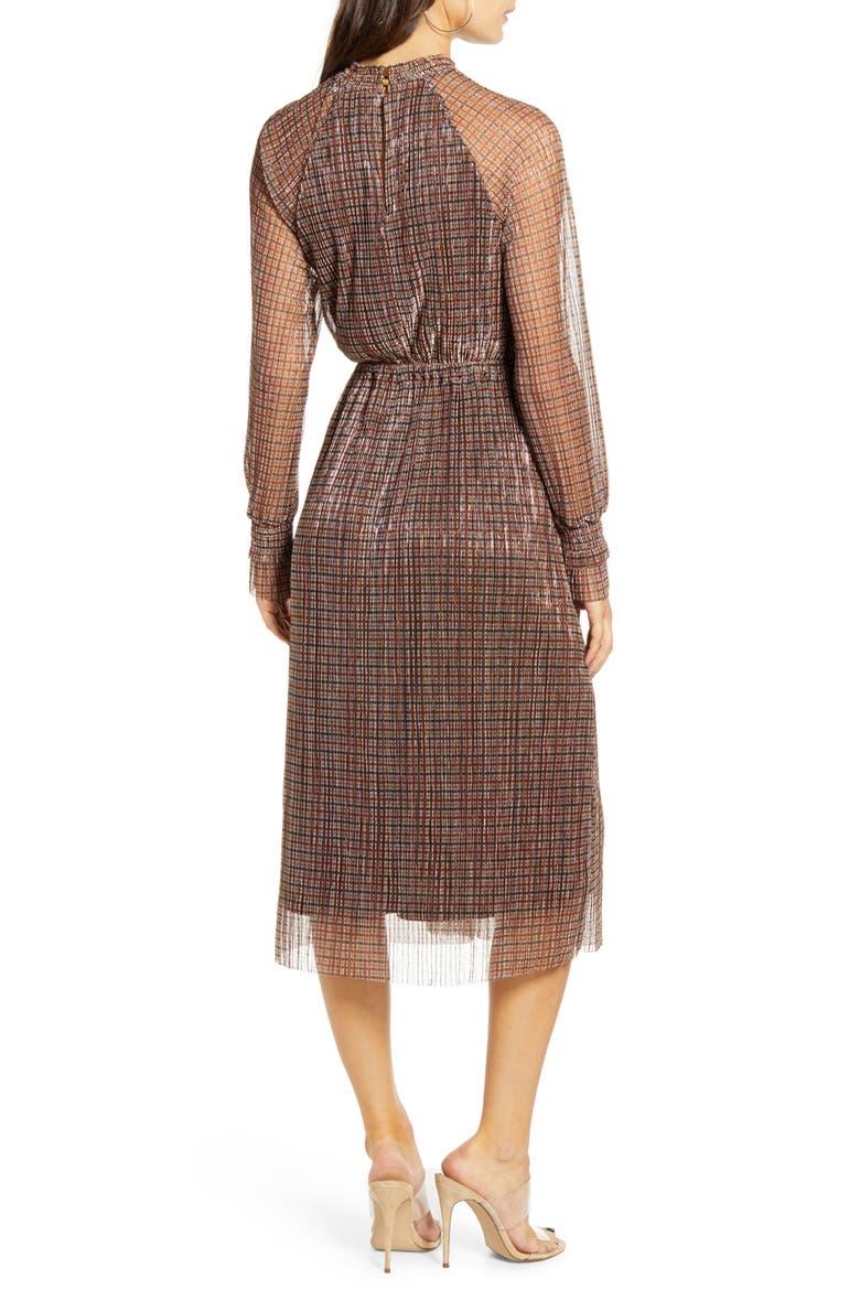 Alexandra Shimmer Plaid Long Sleeve Dress, Alternate, color, BIRCH