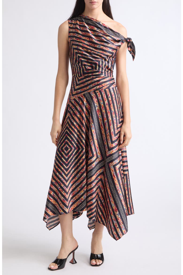 Portia One-Shoulder Stripe Silk Midi Dress, Main, color, STUDIO