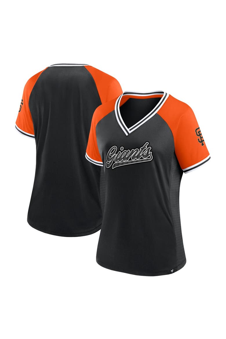 Women's Fanatics Branded Black San Francisco Giants Glitz & Glam League Diva Raglan V-Neck T-Shirt, Main, color, Black