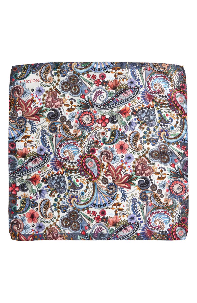 Eton Paisley Motif Silk Pocket Square, Alternate, color,