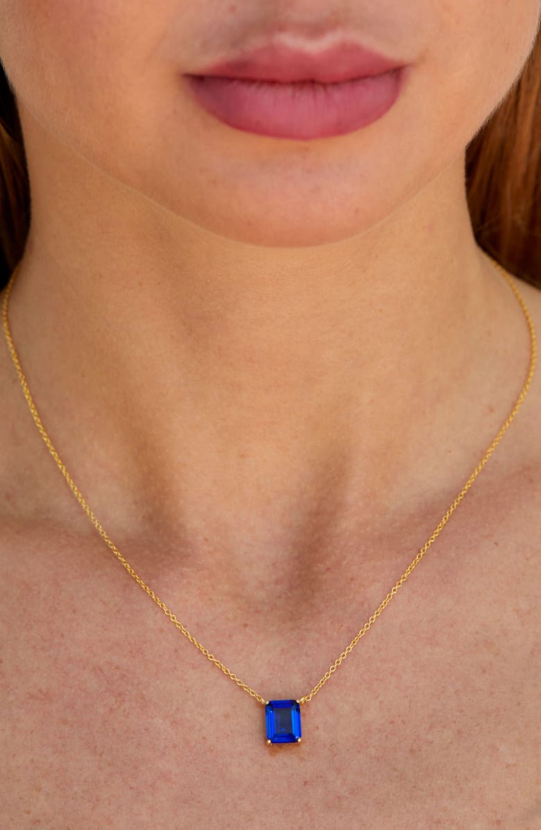SAVVY CIE JEWELS Vermeil Emerald Cut CZ Birth Stone Box Cut Necklace, Alternate, color, Sapphire - September