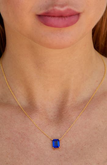 Vermeil Emerald Cut CZ Birth Stone Box Cut Necklace
