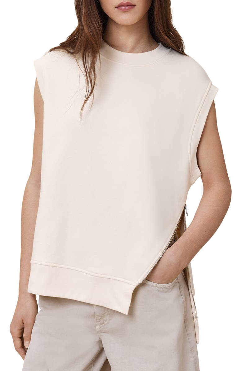 AllSaints Nila Sleeveless Asymmetric Zip Hem Sweatshirt, Alternate, color, 