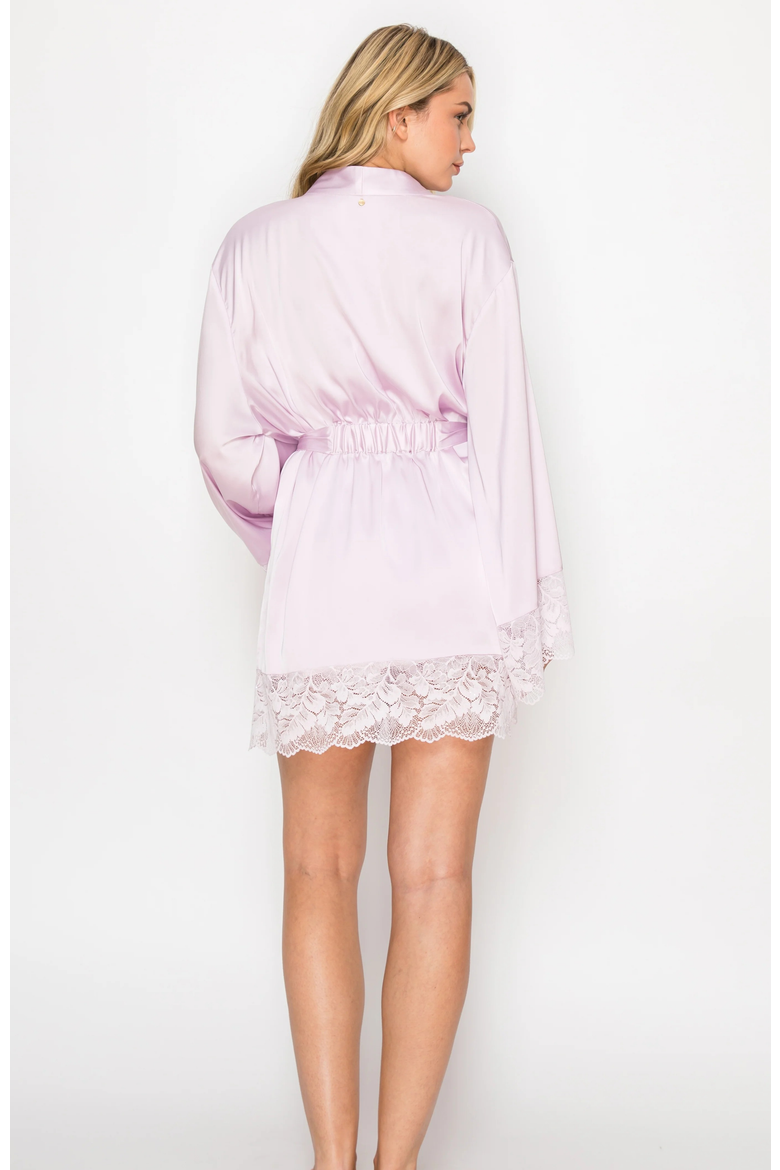 Silky Satin & Sparkle Lace Short Wrap Robe, Alternate, color, Lilac