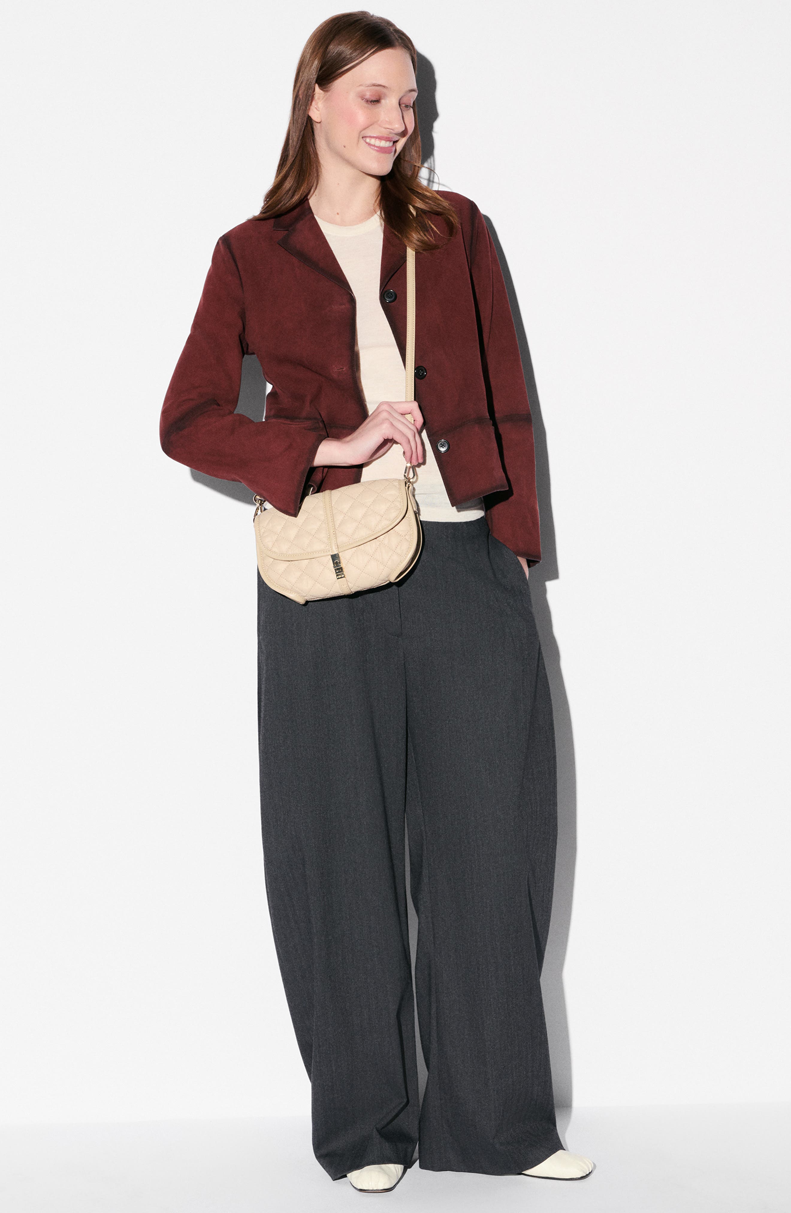 MZ Wallace Small Astor Quilted Nylon Convertible Clutch, Alternate, color, Buff