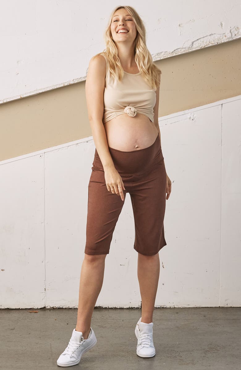 Angel Maternity Wide Leg Knit Maternity Shorts, Alternate, color, Brown