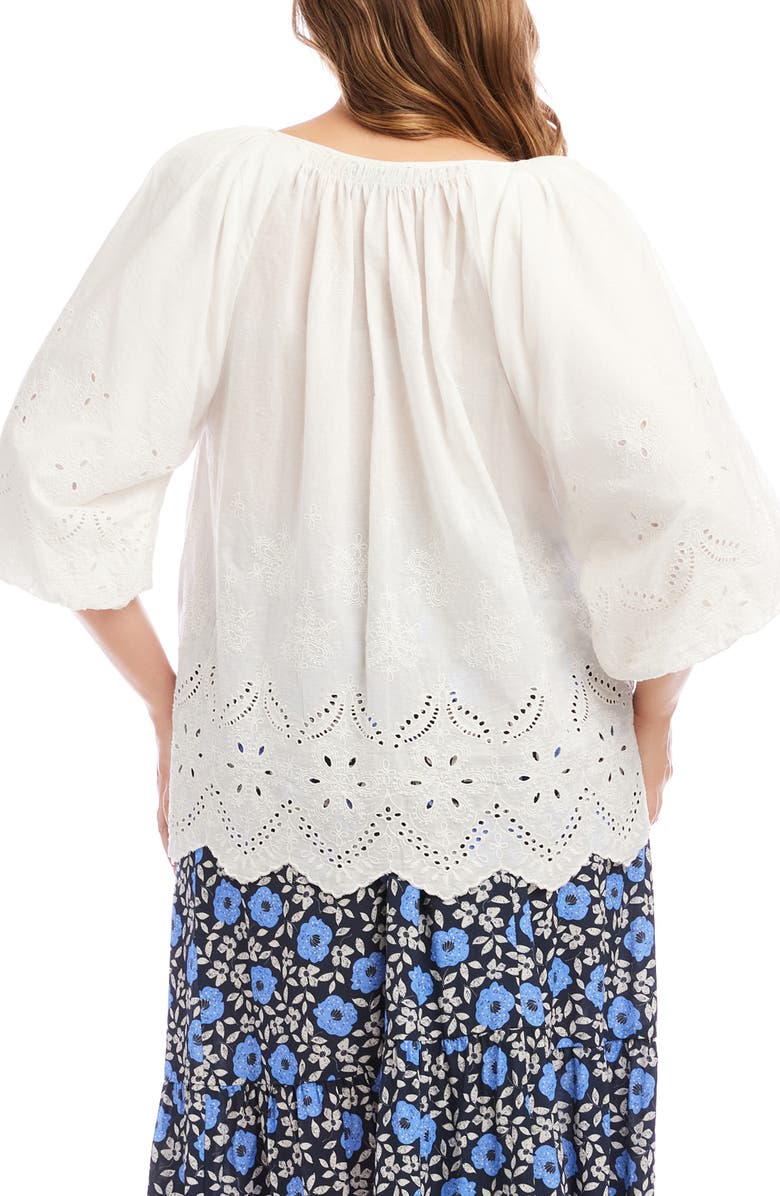 Karen Kane Eyelet Embroidered Cotton Button-Up Top, Alternate, color, White