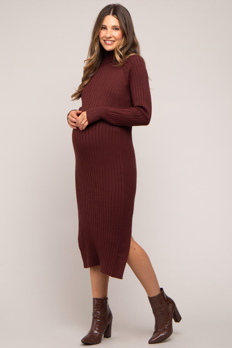 Long Sleeve Turtleneck Sweater Dress, Alternate, color, Brown