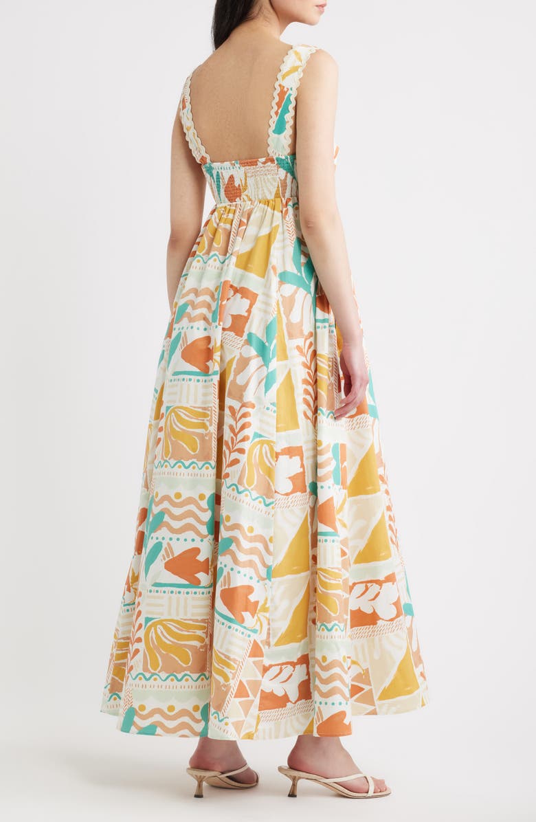 FLYING TOMATO Print Rickrack Sleeveless Maxi Dress, Alternate, color, Ivory Taupe
