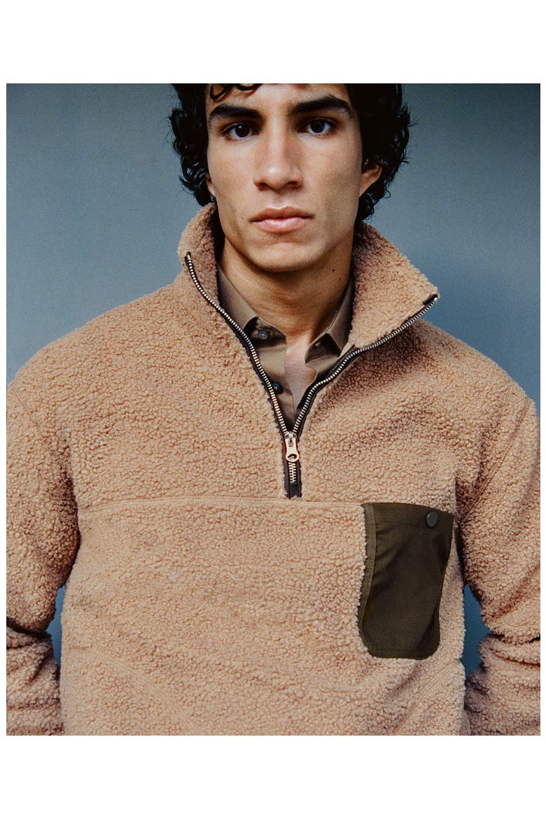 Chest Pocket Fleece Half Zip, Alternate, color, MEDIUM BROWN