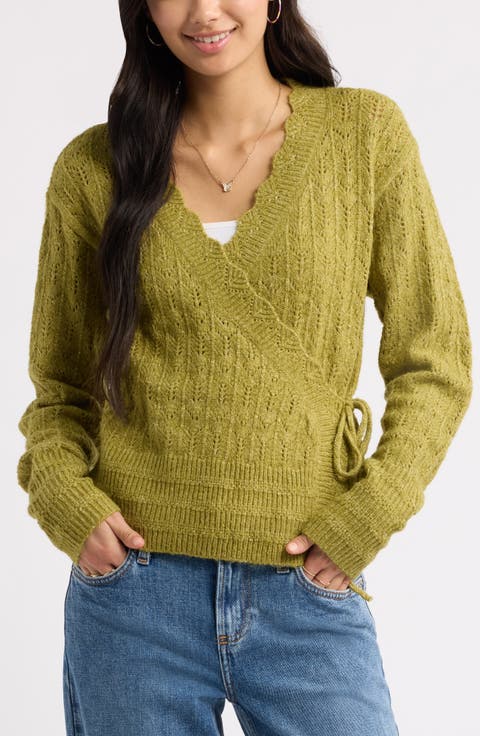 Pointelle Wrap Sweater