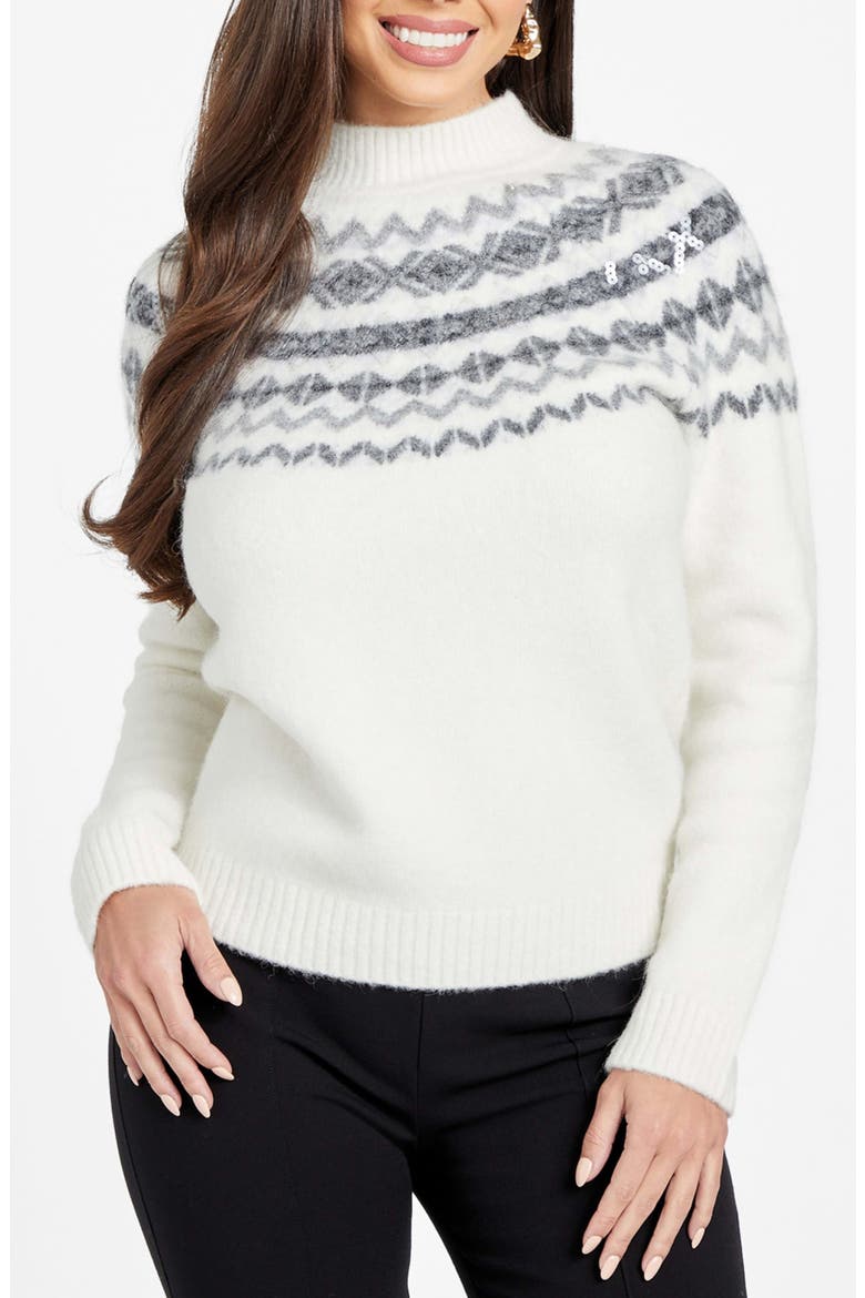 Akilah Fair Isle Mock Neck Sweater, Main, color, WHITE MULTI
