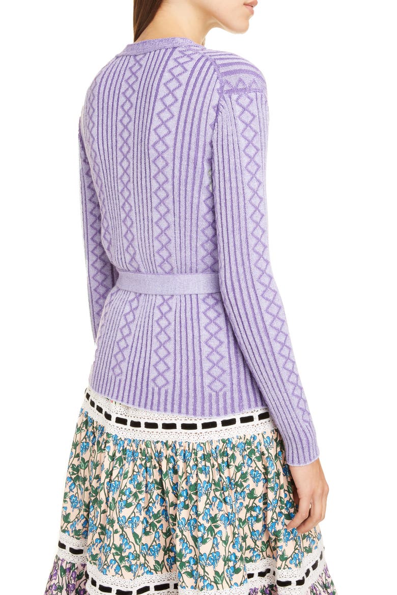 MARC JACOBS Belted Diamond Rib Stitch Cardigan, Alternate, color, PURPLE MELANGE