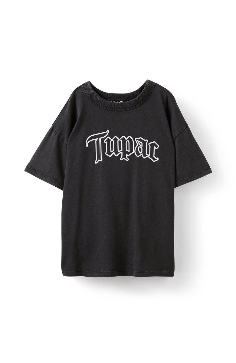 Cotton On Kids Kid's Licensed Drop Shoulder Short Sleeve Tee, Main, color, Black Wash Tupac Logo