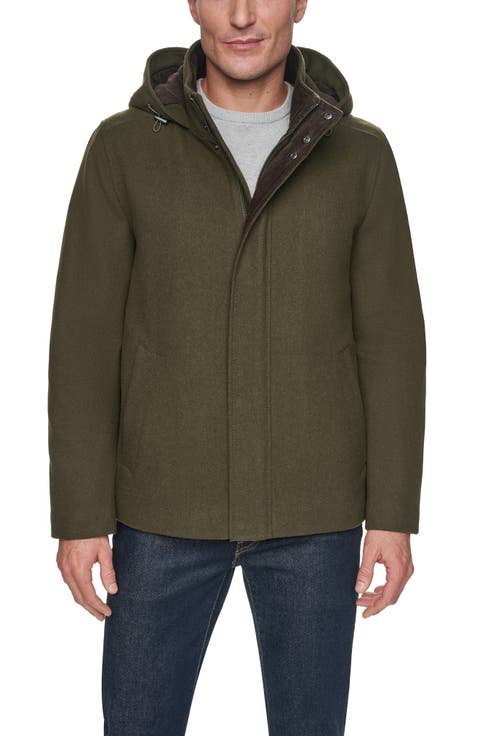 Hooded Wool Blend Field Coat