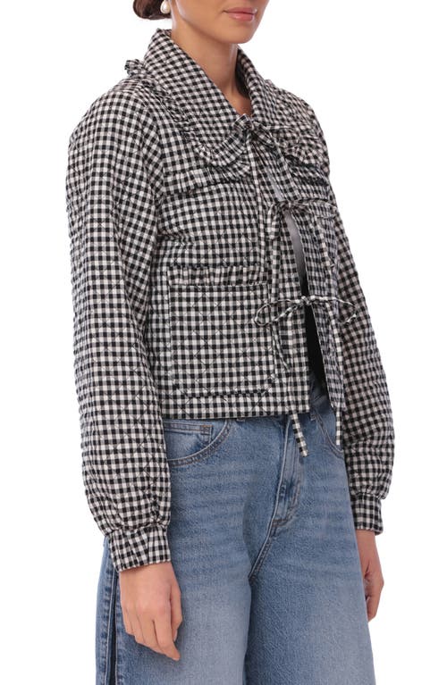 Avec Les Filles Quilted Cotton Tie Front Jacket In Black Gingham