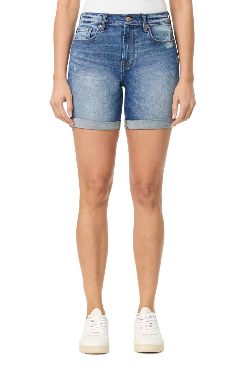 Kensie 7" Double Roll Cuff Shorts, Main, color, Laguna W/ Destruction