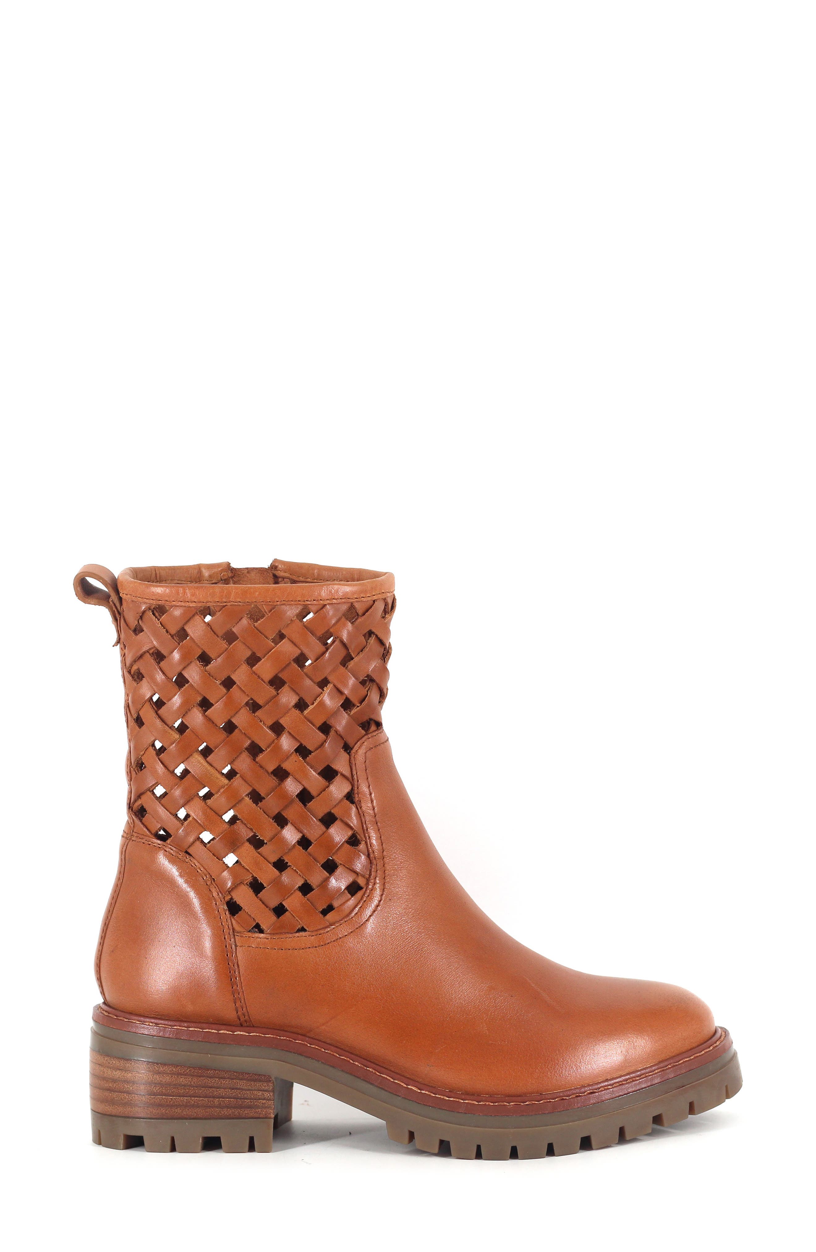 Bailah Woven Leather Bootie, Alternate, color, CARAMEL LEATHER