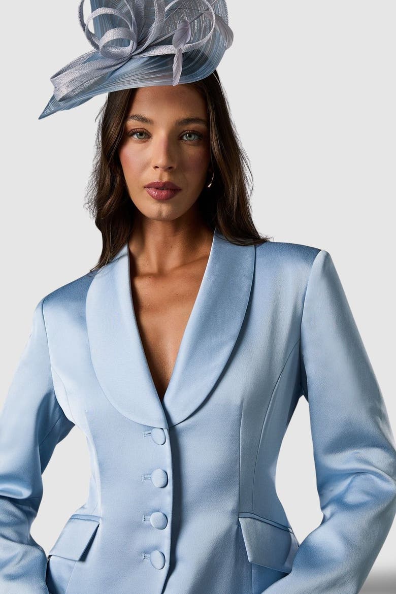 Satin Lapel Waisted Jacket, Alternate, color, Dusty Blue
