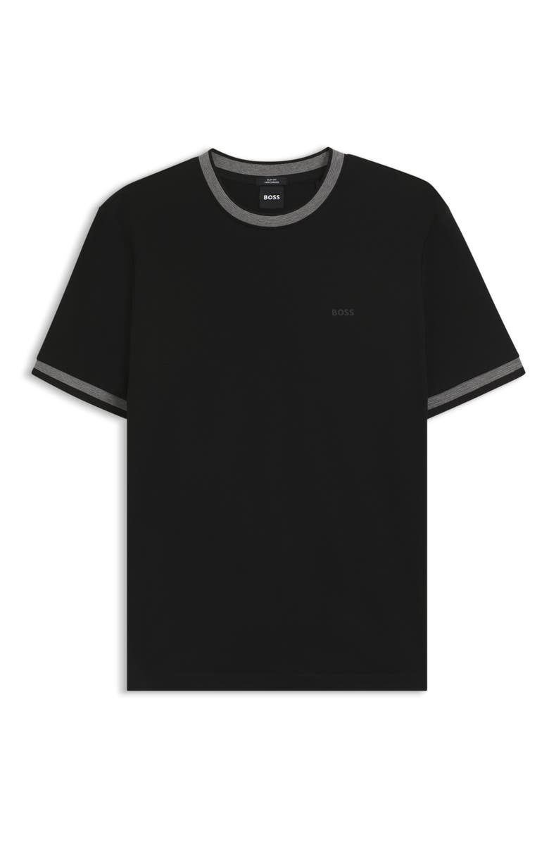 BOSS Tessler Slim Fit Cotton Ringer T-Shirt, Alternate, color, Black
