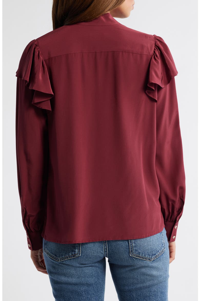 Tie Neck Silk Crêpe de Chine Button-Up Shirt, Alternate, color, CRIMSON
