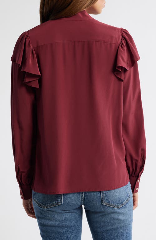 Vineyard Vines Silk Ruffle Trim Tie Neck Blouse In Red
