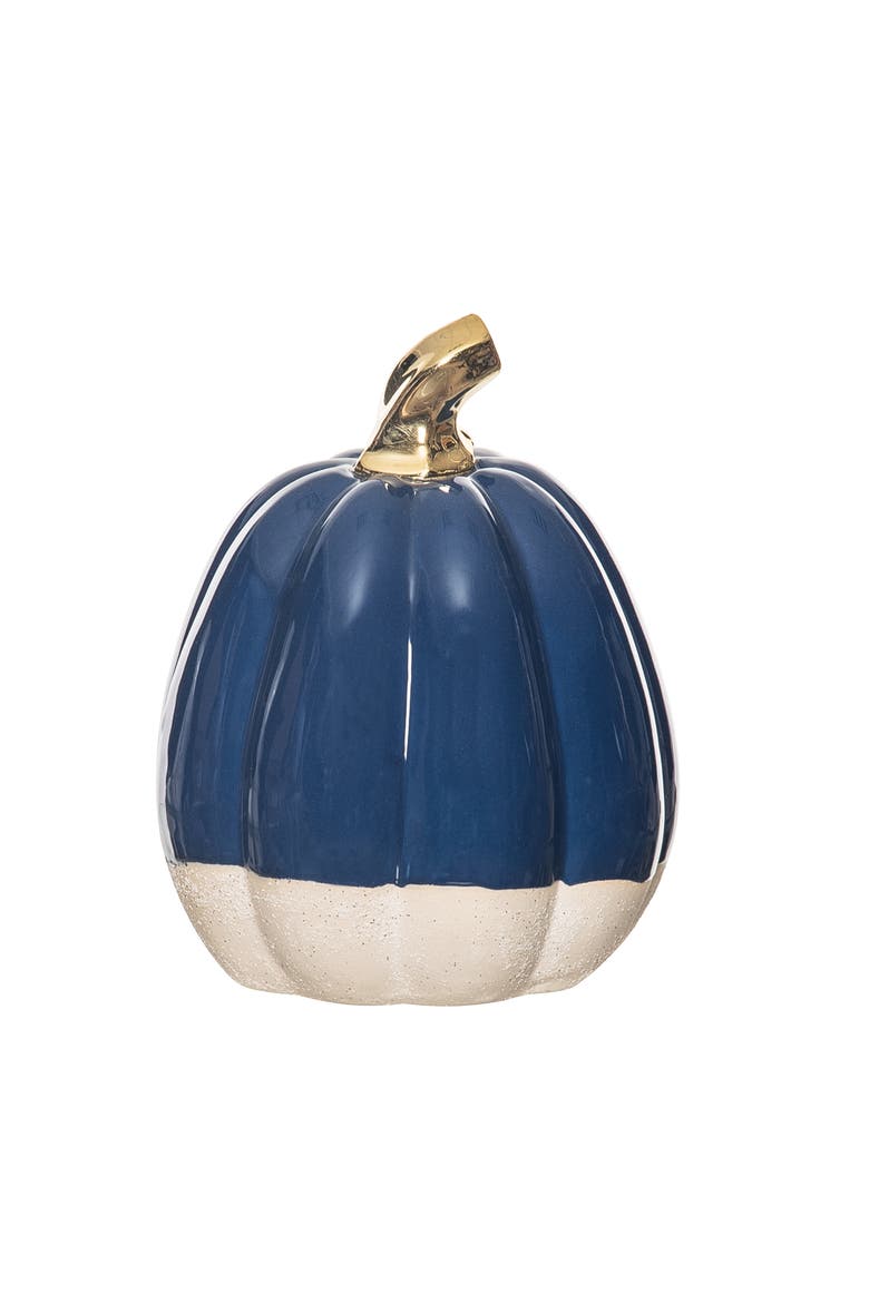 Blue & Khaki Large Stoneware Decorative Pumpkin Figurine 5.91"  x 7.48", Main, color, Beige