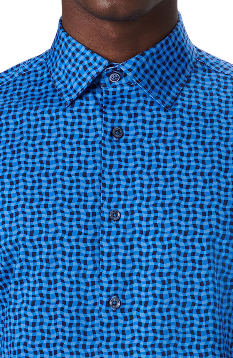 Bugatchi OoohCotton<sup>®</sup> Wavy Check Short Sleeve Button-Up Shirt, Alternate, color, 