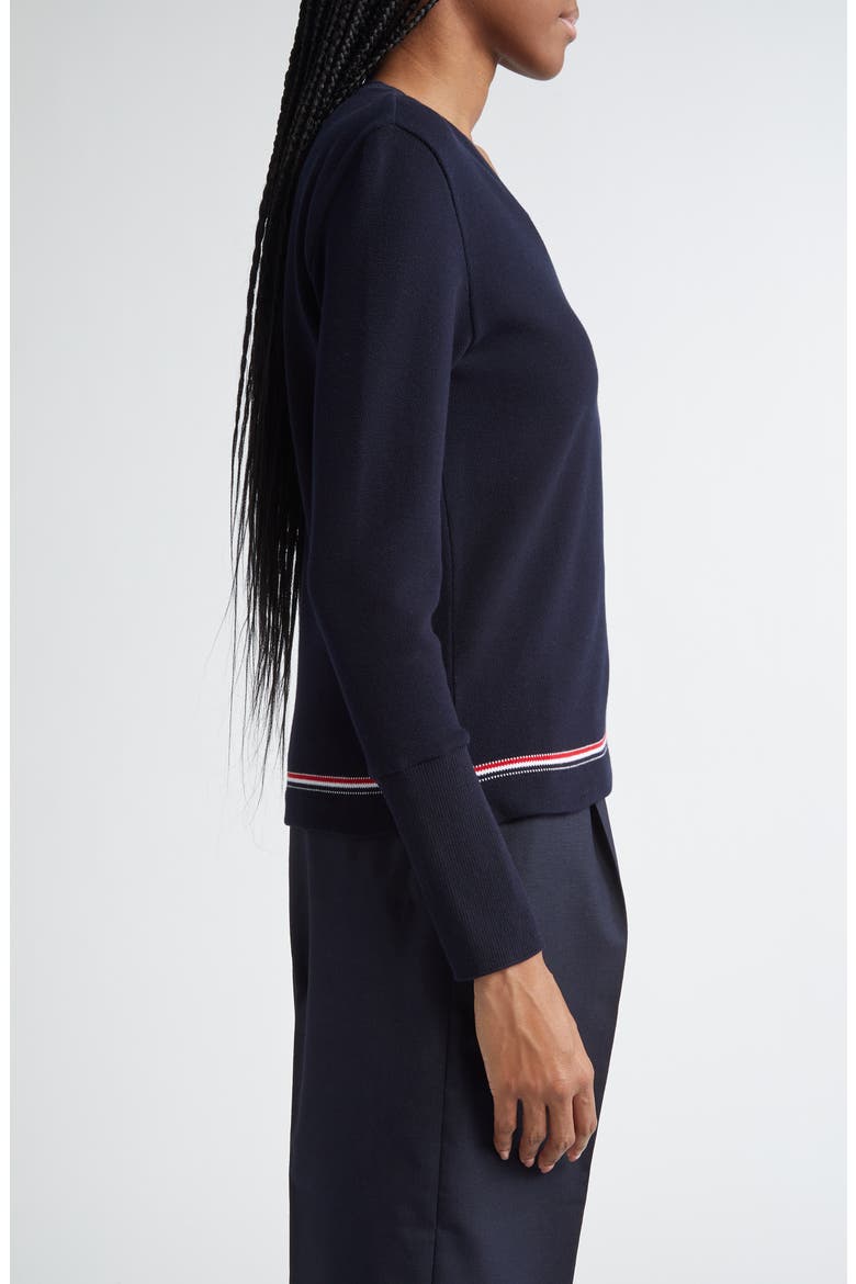 Tricolor Trim V-Neck Sweater, Alternate, color, NAVY