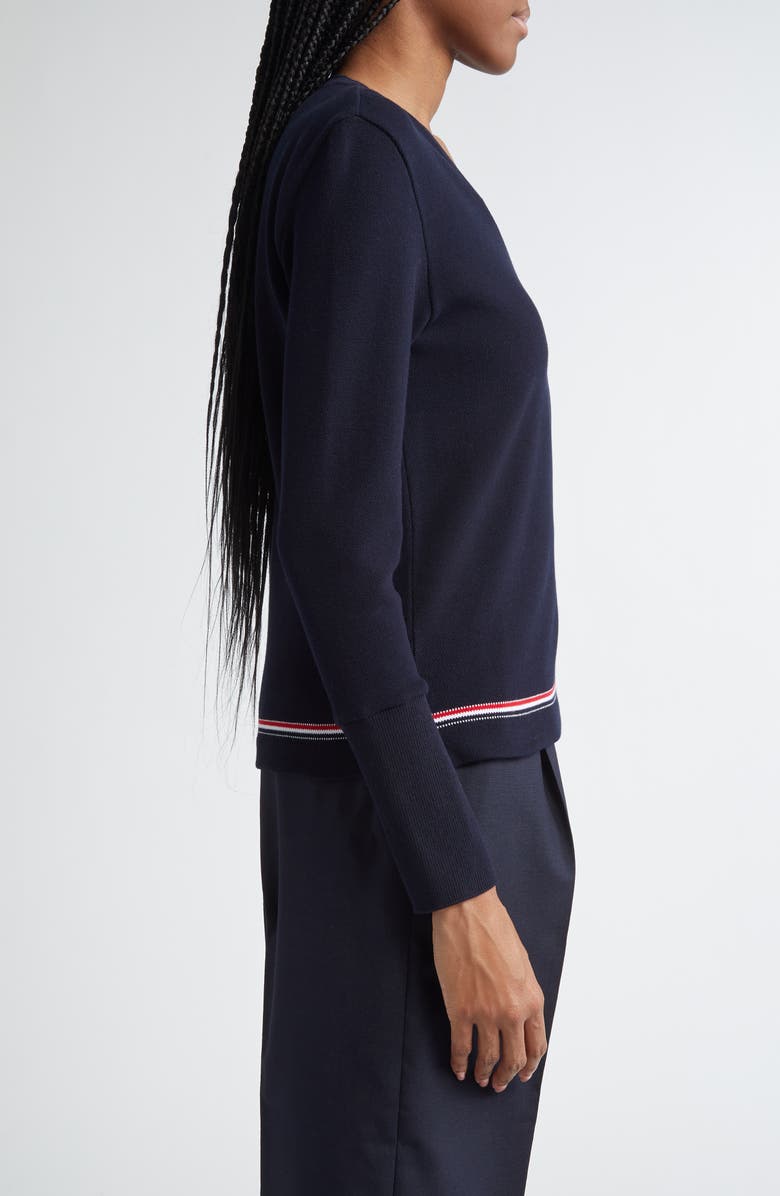 Thom Browne Tricolor Trim V-Neck Sweater, Alternate, color, 
