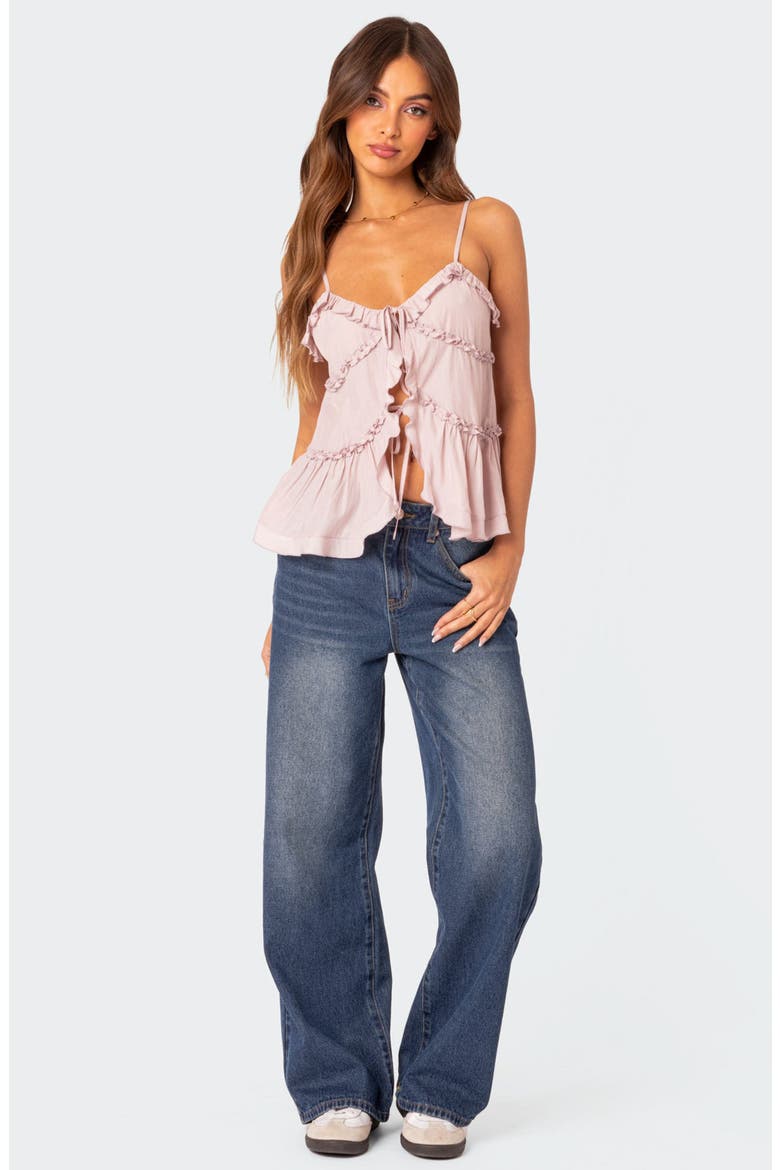 Juniper Ruffle Tie Front Camisole, Alternate, color, PINK