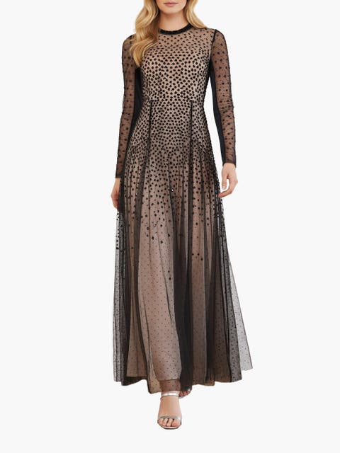 Sequin Cascade Round Neck Gown