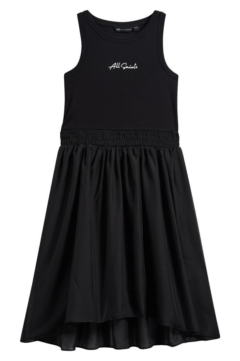 Kids' Zenia Jersey & Chiffon Dress, Main, color, BLACK