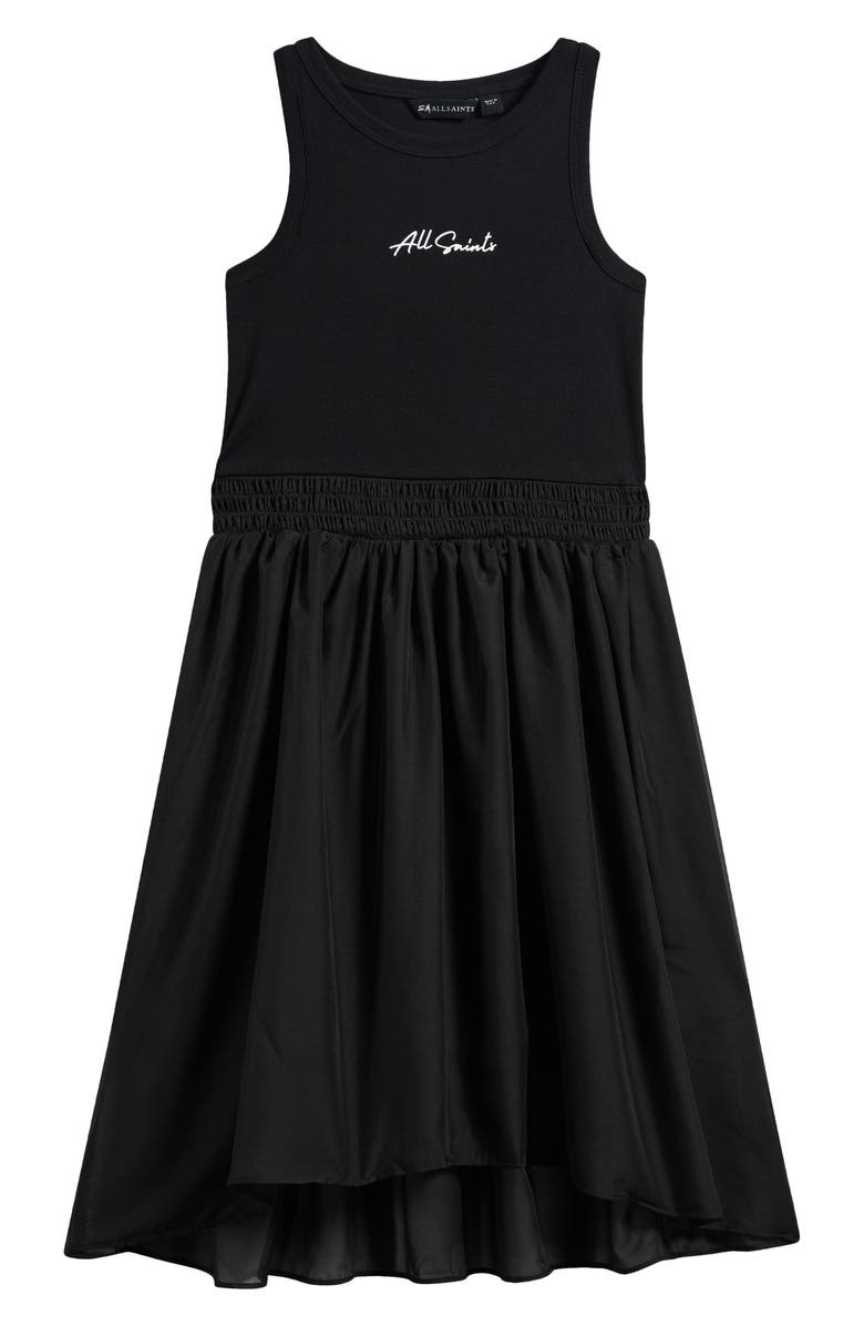 smALLSAINTS by ALLSAINTS Kids' Zenia Jersey & Chiffon Dress, Main, color, Black